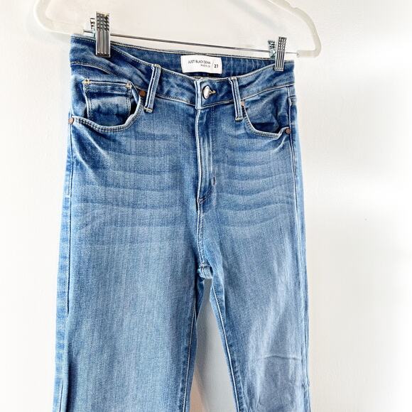 Just Black Denim Mid Rise Fall Flare Raw Hem Jeans Medium Wash Blue 27 - Picture 10 of 10